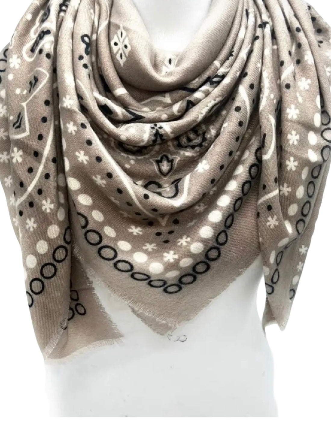 Large Bandana Print Scarf in Taupe