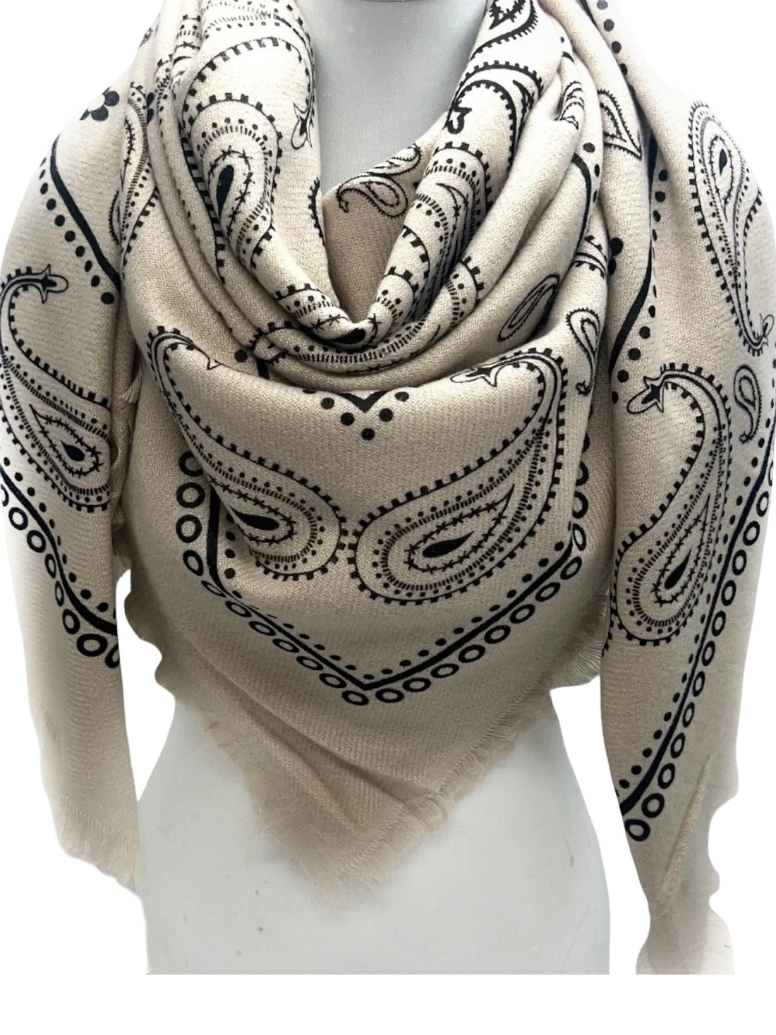 Large Paisley Print Scarf in Taupe