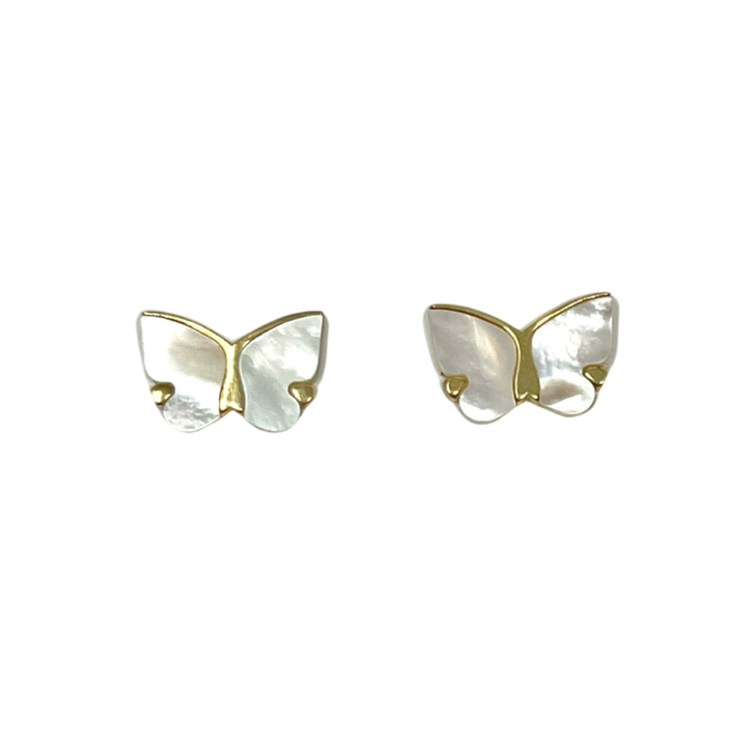 Golden Pearl Butterfly Stud Earrings