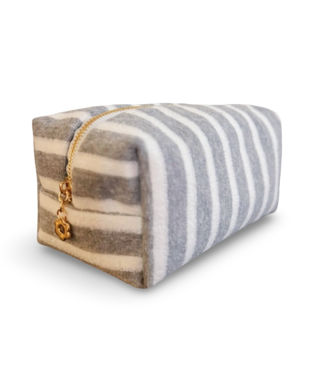 Terry Cloth Striped Cosmetic Case in Grey