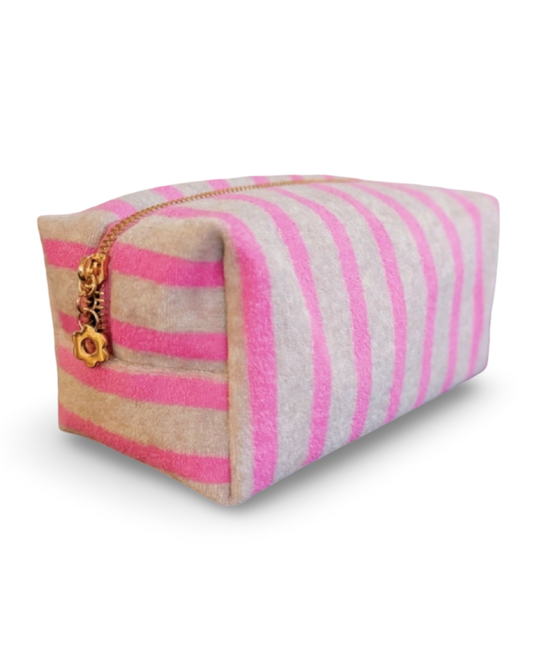 Terry Cloth Striped Cosmetic Case in Pink