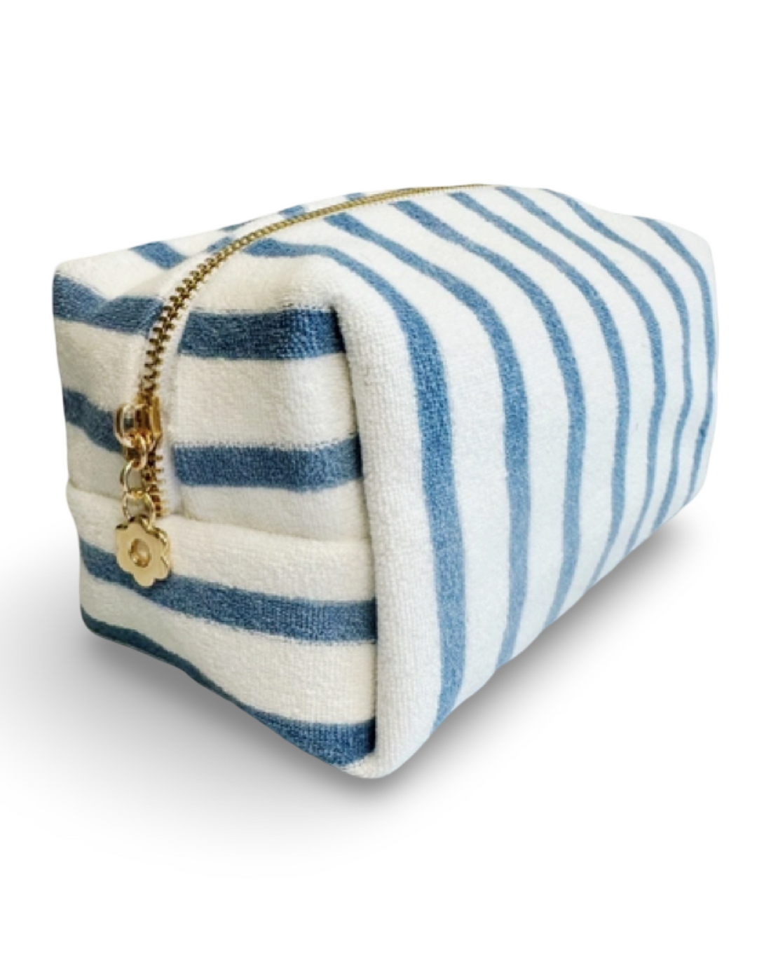 Terry Cloth Striped Cosmetic Case in Denim Blue
