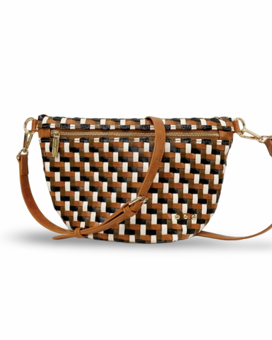 Updated Chrissy Woven Sling Bag in Diagonal Checker Multi Browns