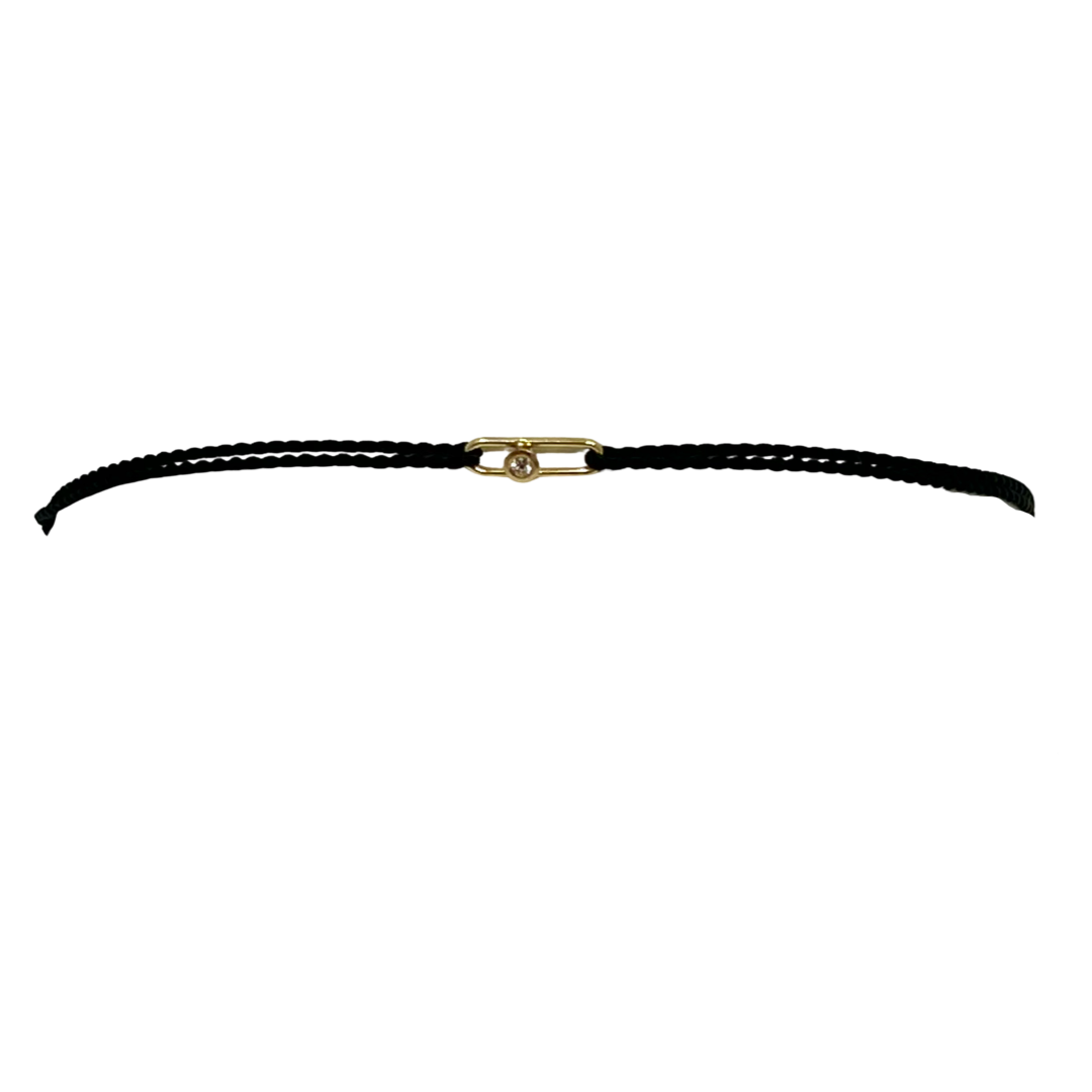 Single Link with Diamond Adjustable Cord Bracelet in Black