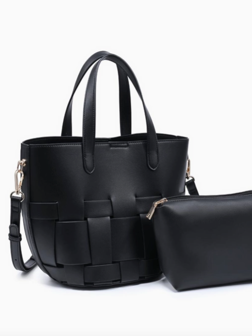 Luca Woven Bucket Bag in Black