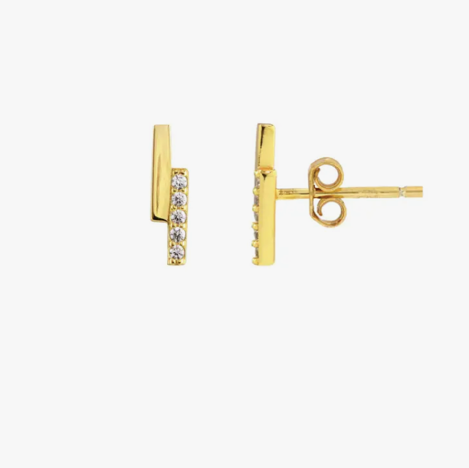 KN Double Bar with Crystal Studs in Gold