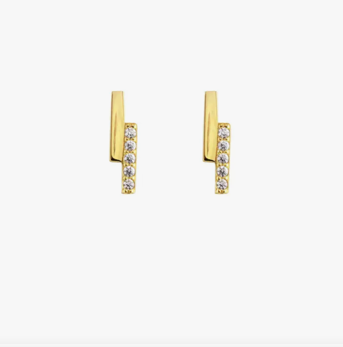 KN Double Bar with Crystal Studs in Gold