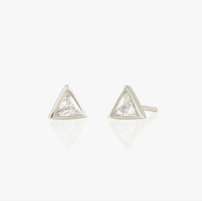KN Triangle Bezel Crystal Studs in Silver