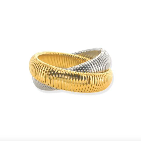 Wide Two Tone Double Coil in Gold/ Silver