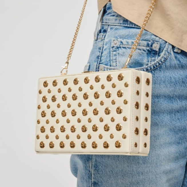 Desi Studded Clutch in Oatmilk