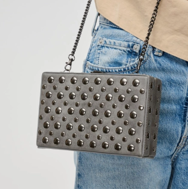 Desi Studded Clutch in Grey