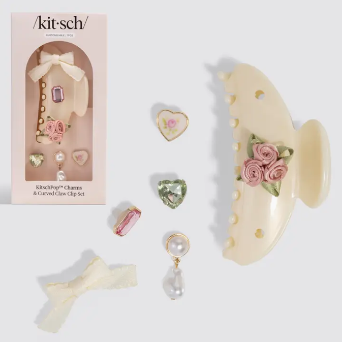Kitschpop™️ Curved Claw Clip 7pc Set Vintage- Pearlized Cream