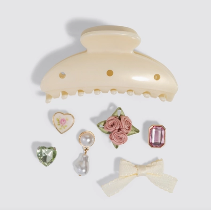 Kitschpop™️ Curved Claw Clip 7pc Set Vintage- Pearlized Cream