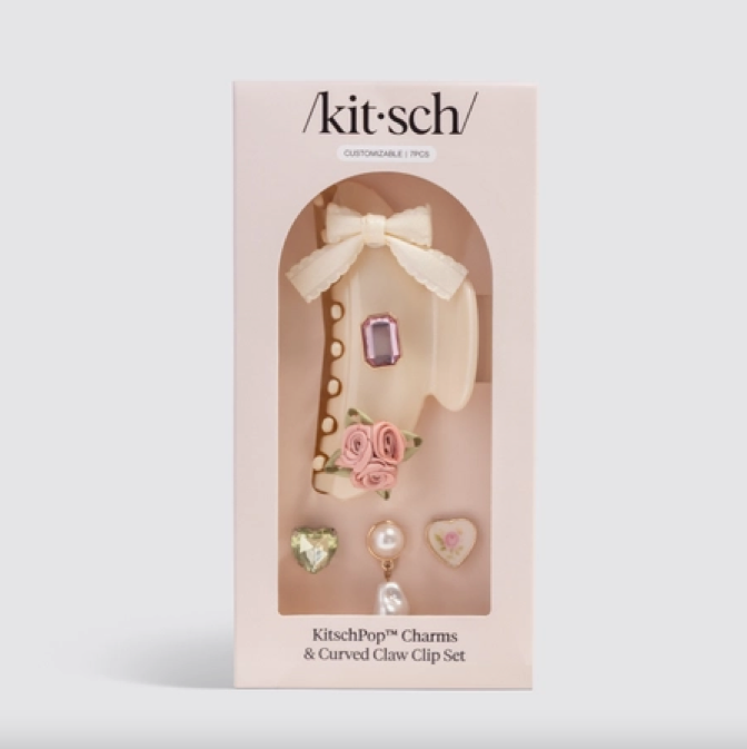 Kitschpop™️ Curved Claw Clip 7pc Set Vintage- Pearlized Cream