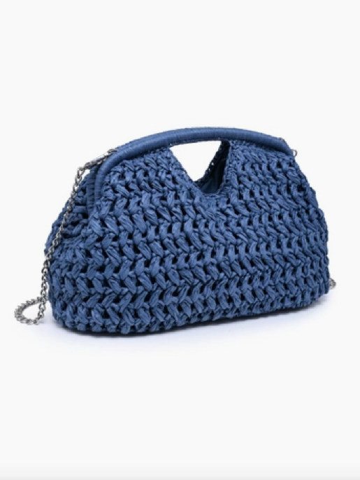 Abigail Straw Clutch in Denim Blue