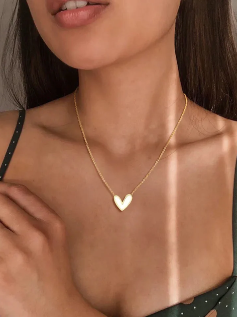 Abigail Mother of Pearl Heart Necklace in Gold
