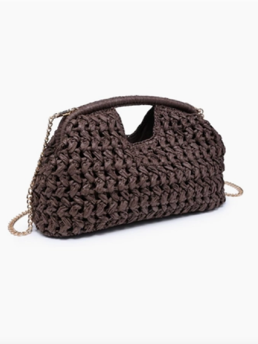 Abigail Straw Clutch in Chocolate Brown