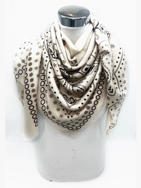 Large Bandana Print Scarf in Ivory