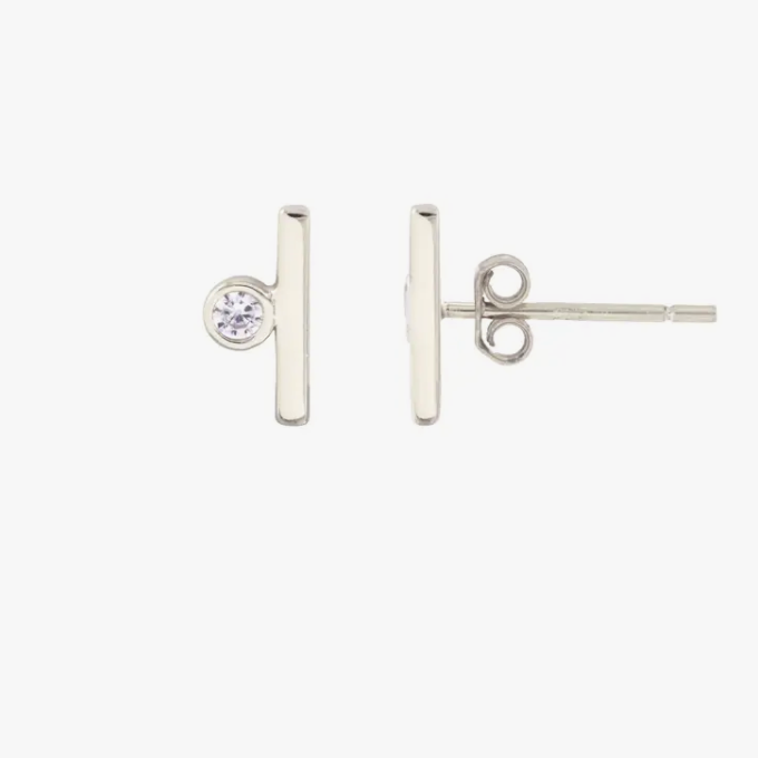 KN Bar with Crystal Studs in Sterling Silver