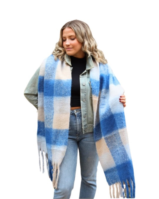 Hampton Scarf in Blue and White Plaid