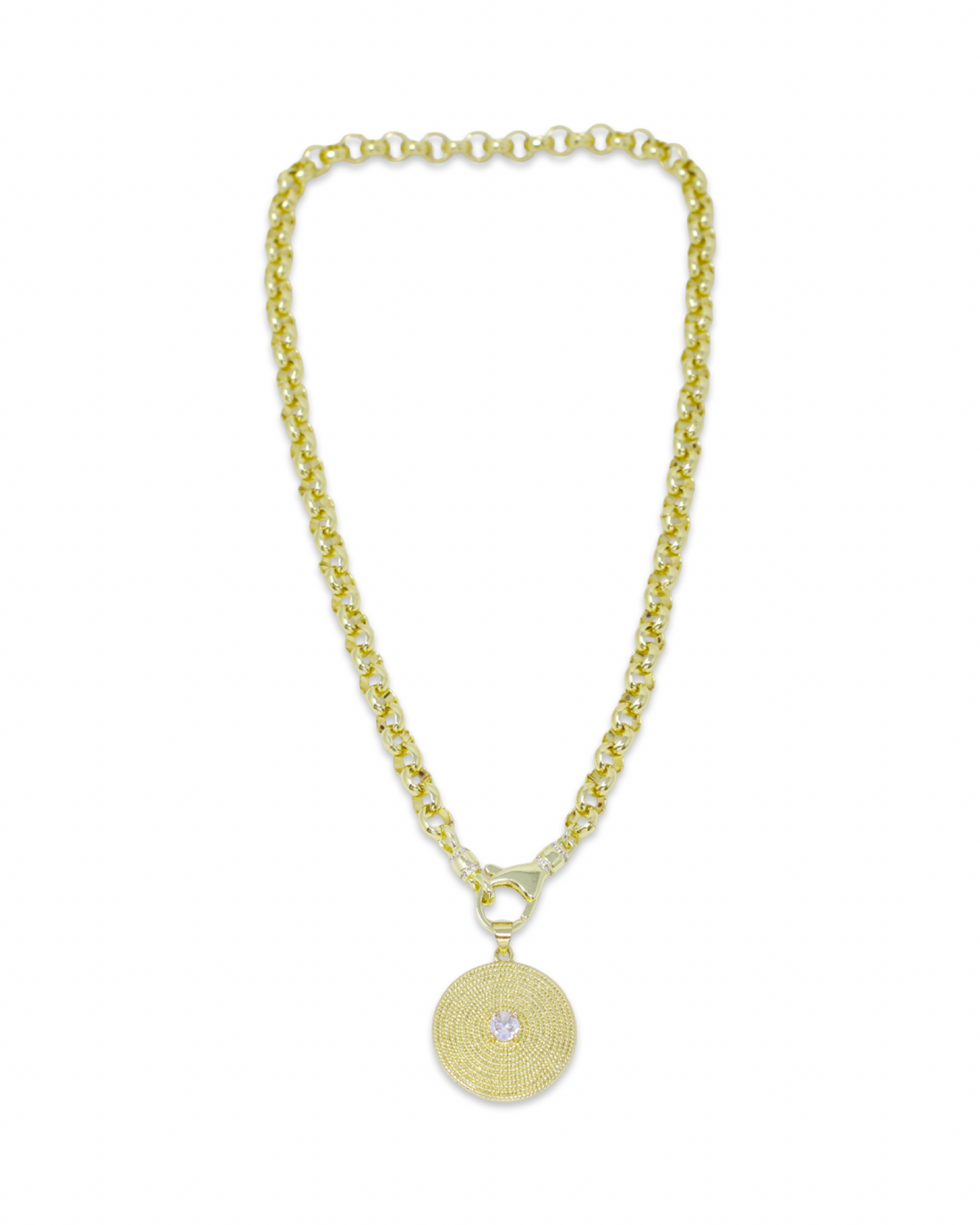 Bold Rolo Chain Necklace with Bling Clip in Gold