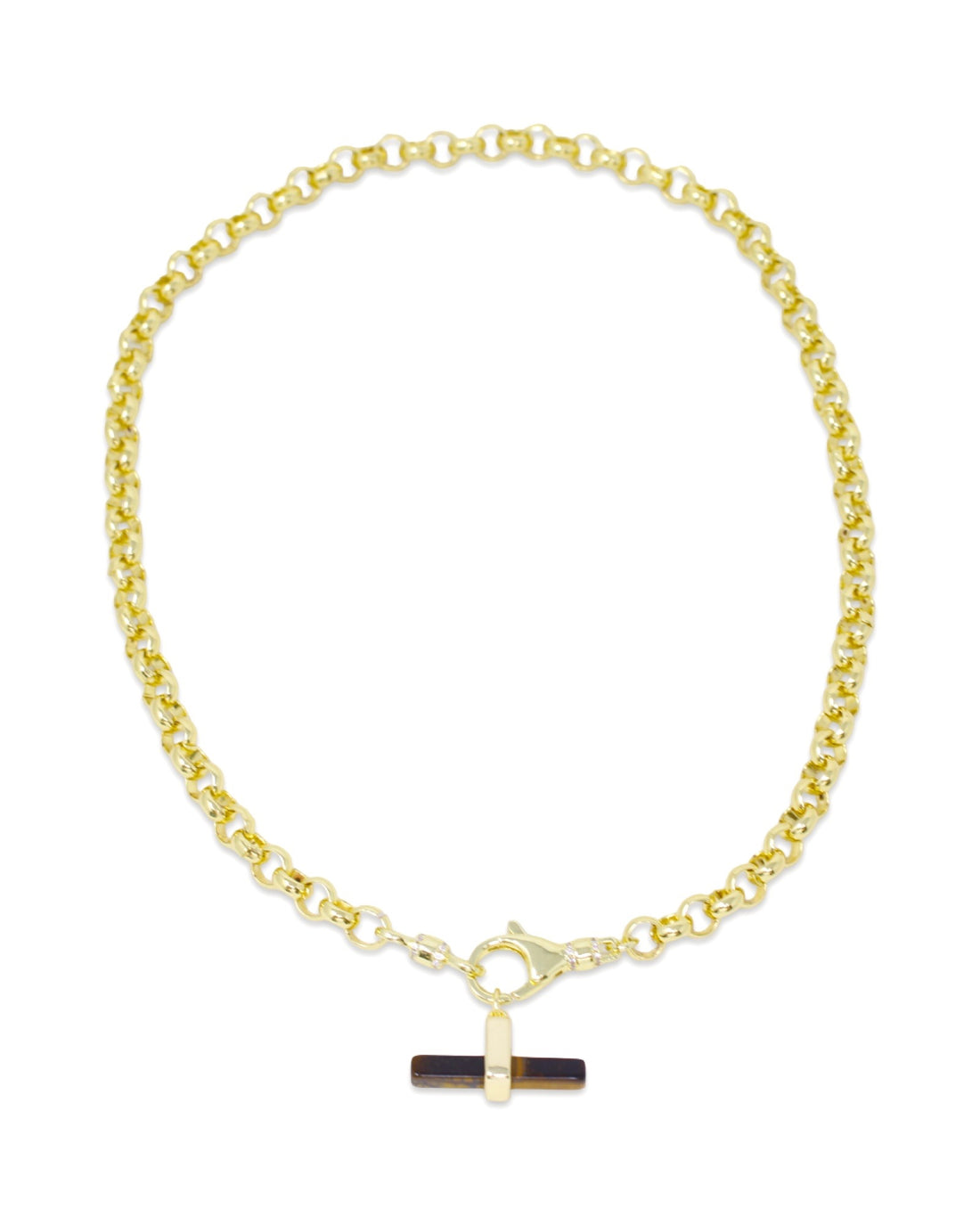 Bold Rolo Tigers Eye Toggle Necklace in Gold
