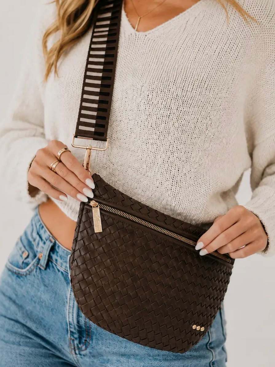 Chrissy Woven Sling Bag in Chocolate Brown