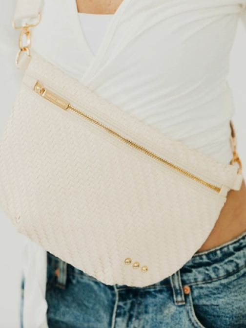 Updated Chrissy Woven Sling Bag in Diagonal Checker Cream