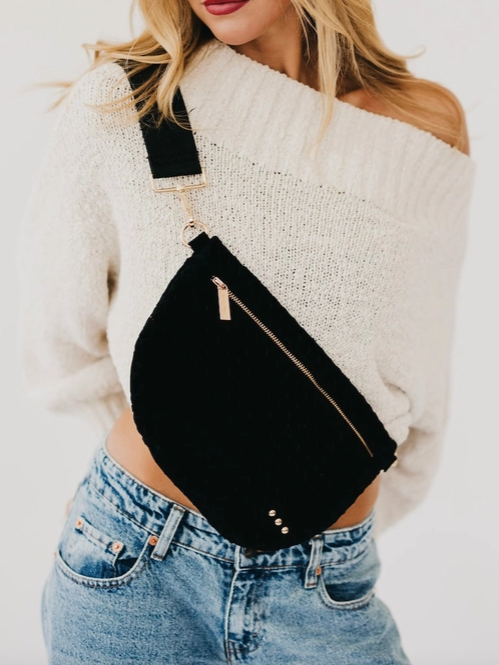Chrissy SUEDE Woven Sling Bag in Black