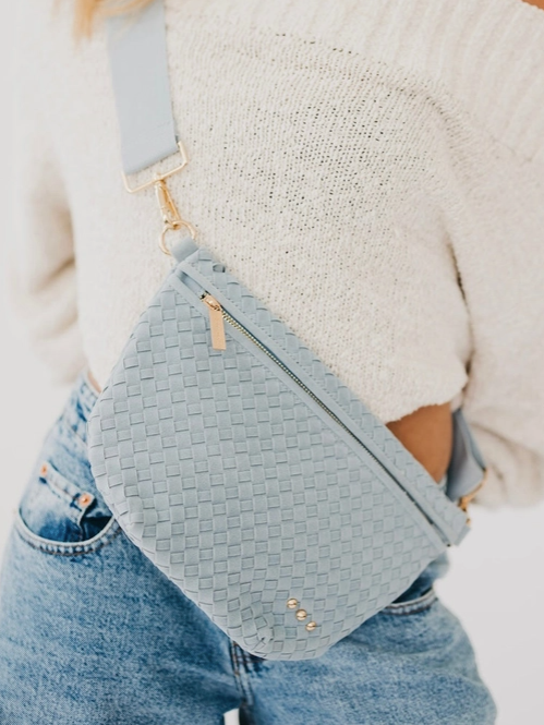 Chrissy SUEDE Woven Sling Bag in Ice Blue