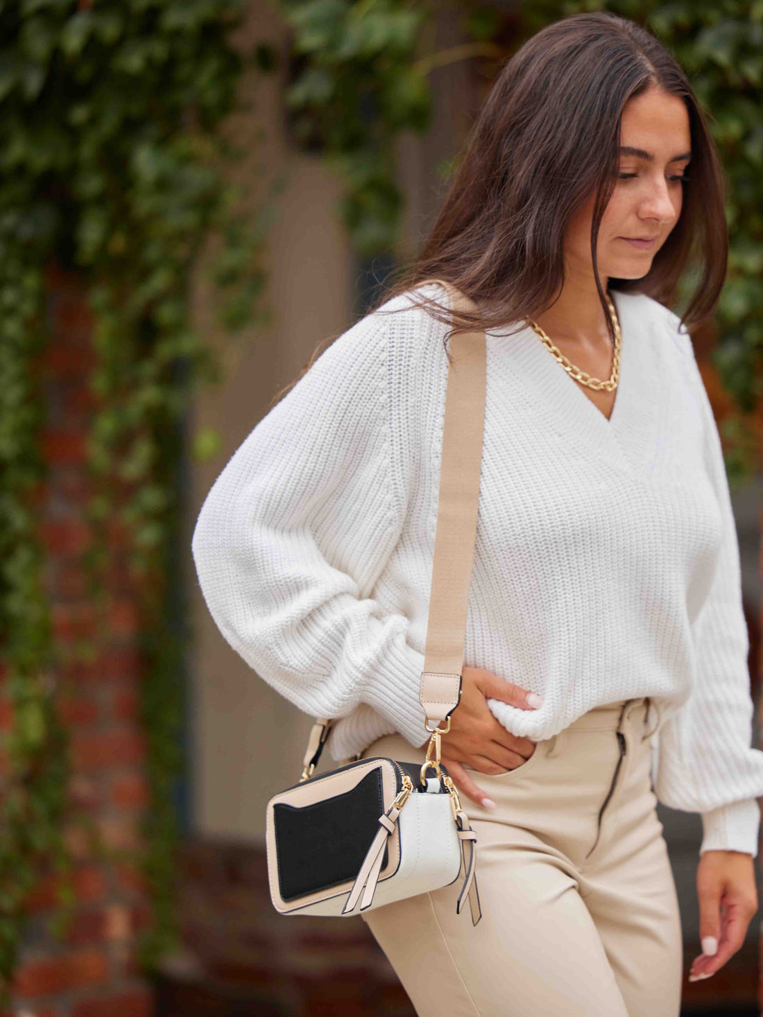 Color Block Camera Bag in Beige