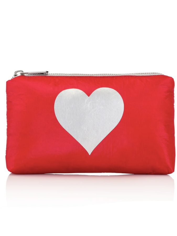 Hi Love Travel Crimson Red Mini Pouch with Silver Heart