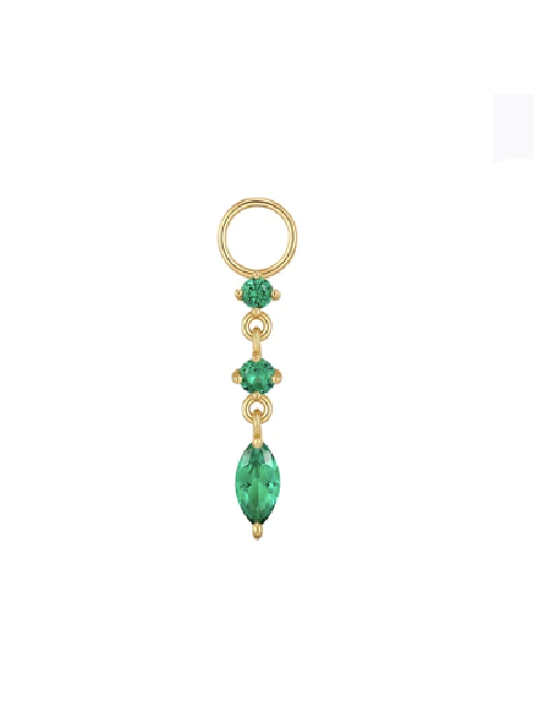 CZ Drip Hoop Charm in Gold with Emerald Green Stones
