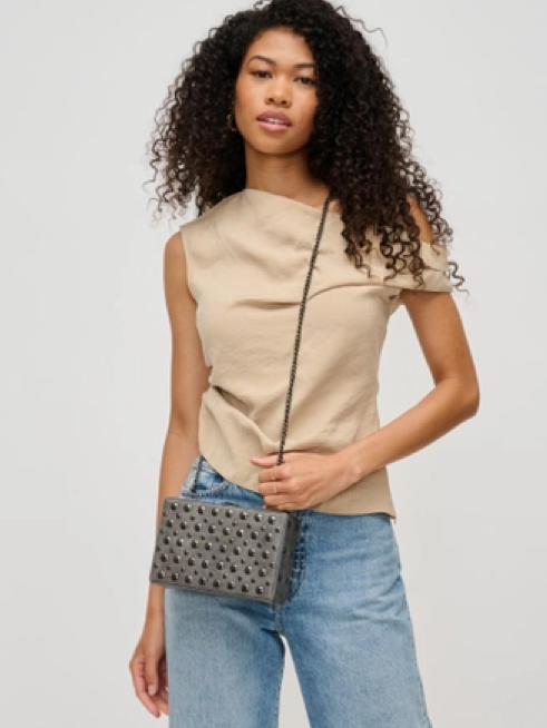 Desi Studded Clutch in Grey