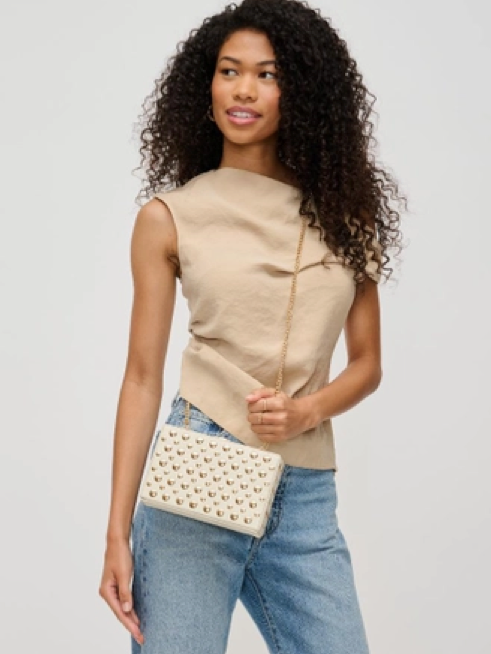 Desi Studded Clutch in Oatmilk