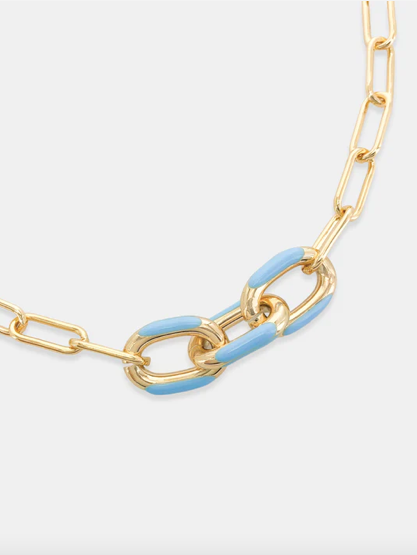 Enamel Links Necklace in Gold with Blue