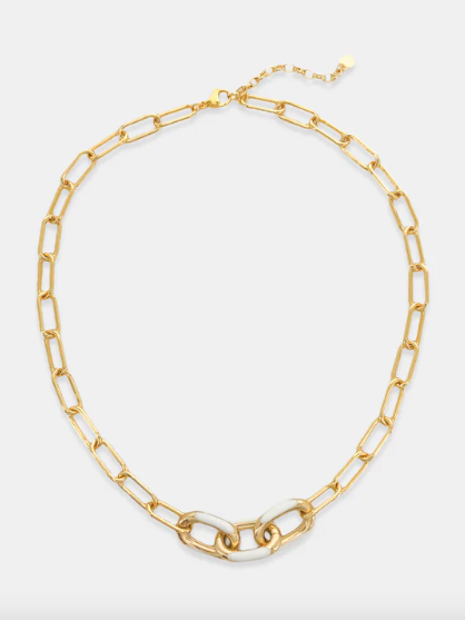 Enamel Links Necklace in Gold with White
