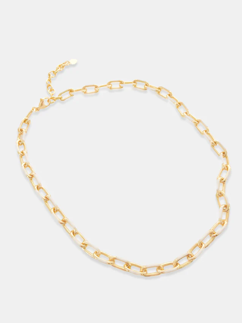 Enamel Chainlink Necklace in Gold with White