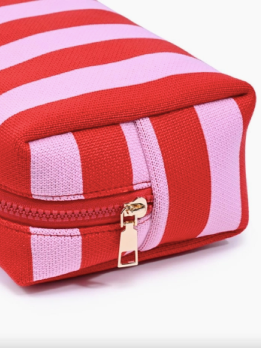 Essential Stripe Cosmetic Travel Pouch in Red/ Pink