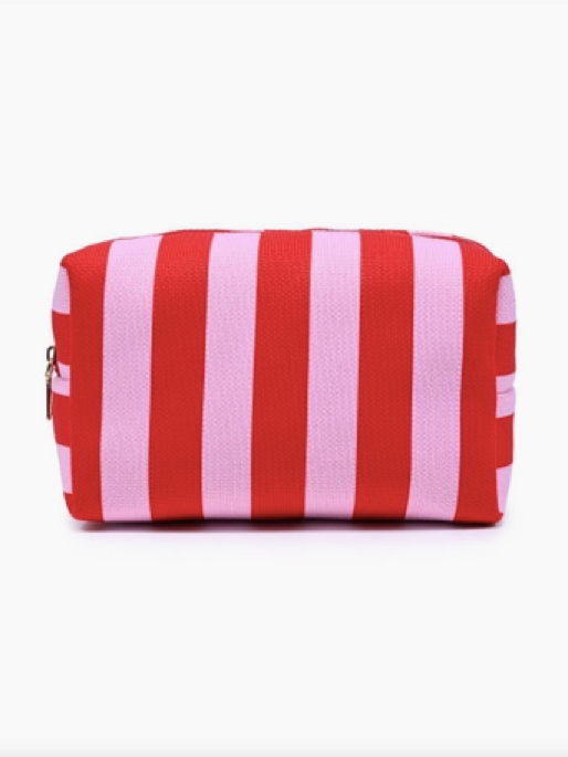Essential Stripe Cosmetic Travel Pouch in Red/ Pink