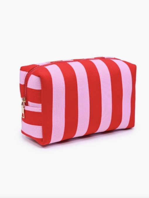 Essential Stripe Cosmetic Travel Pouch in Red/ Pink