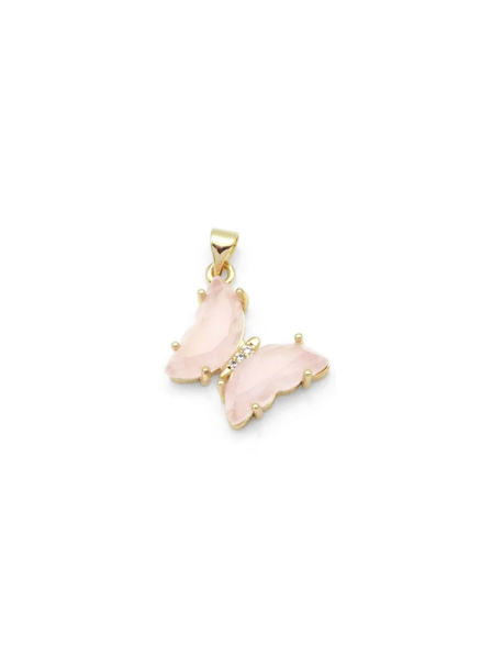 Gemstone Butterfly Charm in Gold with Pink Stones