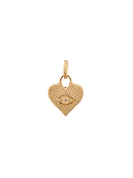 Charming Etched Heart with Evil Eye Stone Charm in Gold