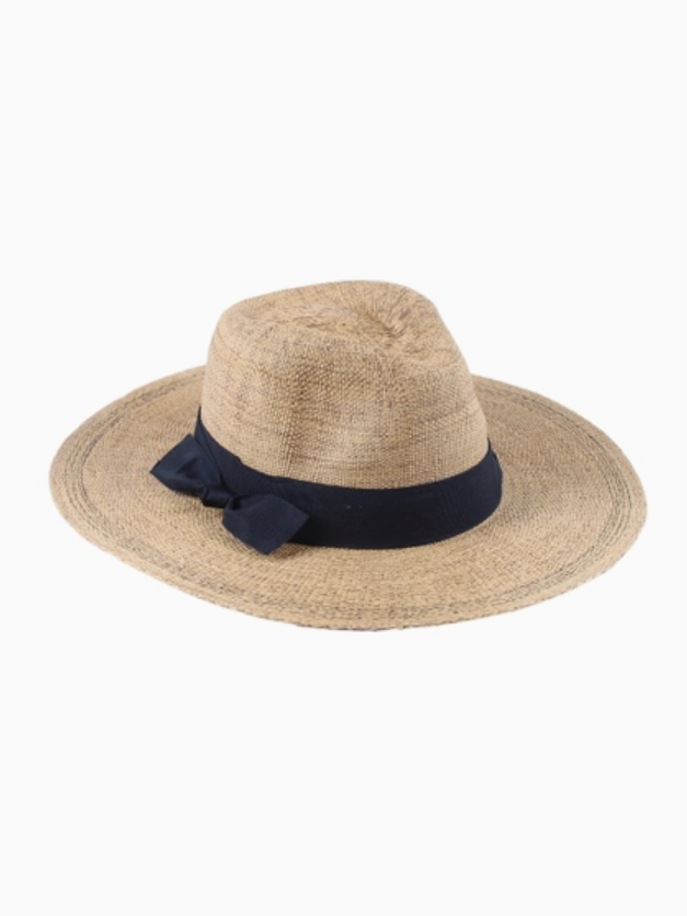 Wide Brim Fedora Hat with Grosgrain Ribbon in Black  display picture 2