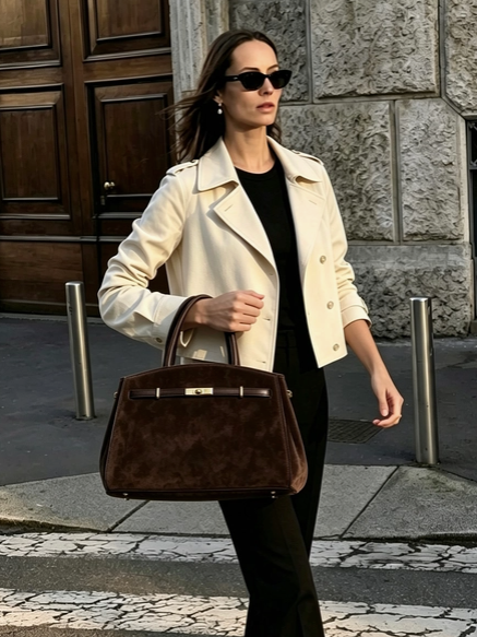 Hanna Suede Bag in Espresso Brown
