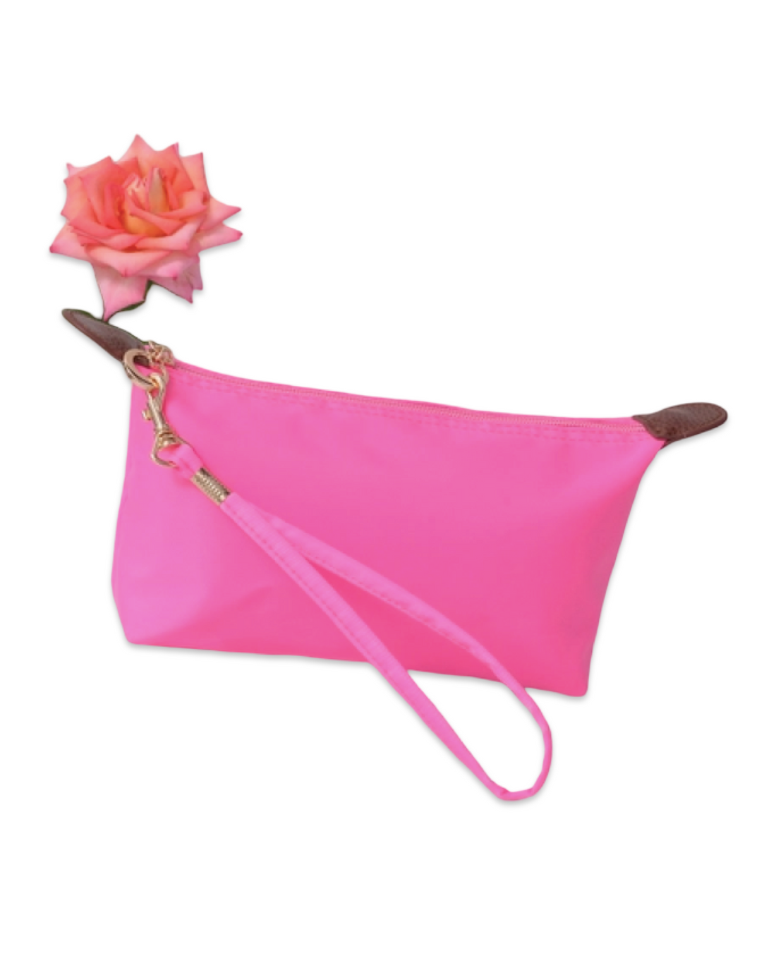 Nylon Wristlet Pouch in Hot Pink