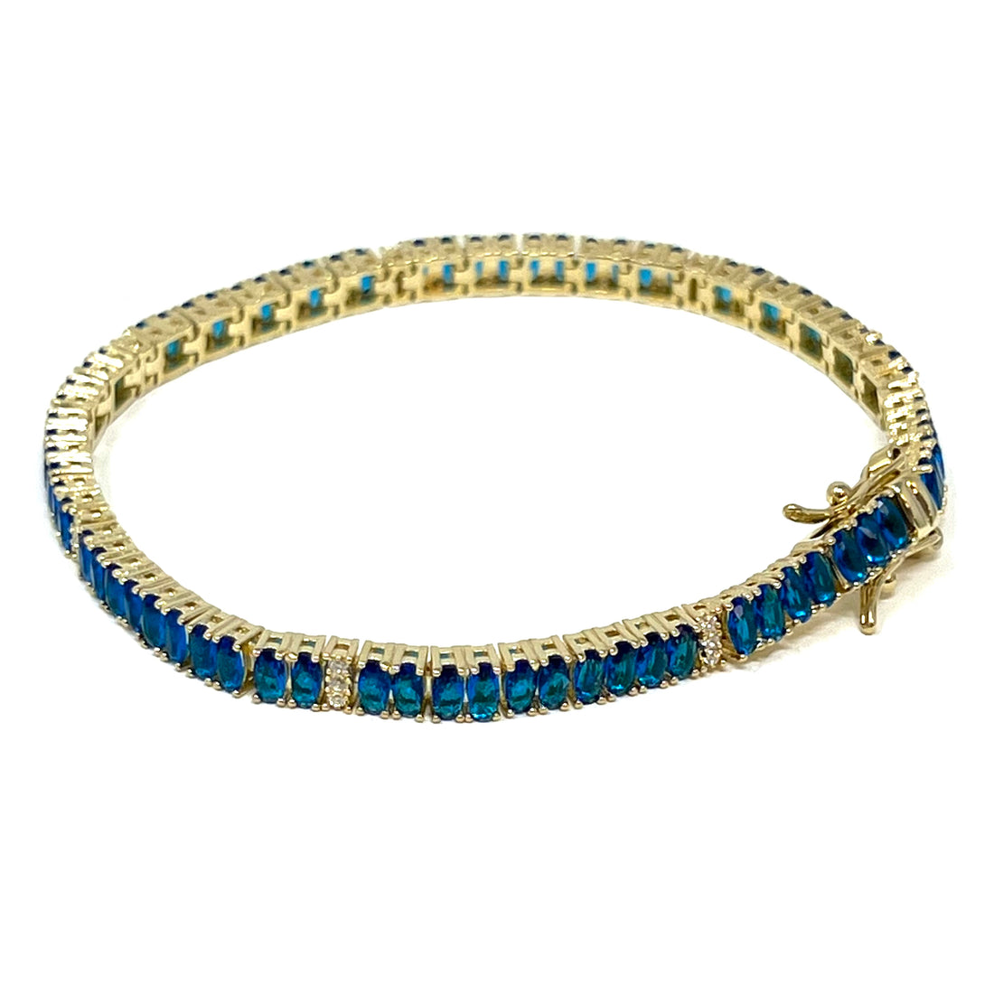 Carly Prong Set Tennis Bracelet in Deep Blue