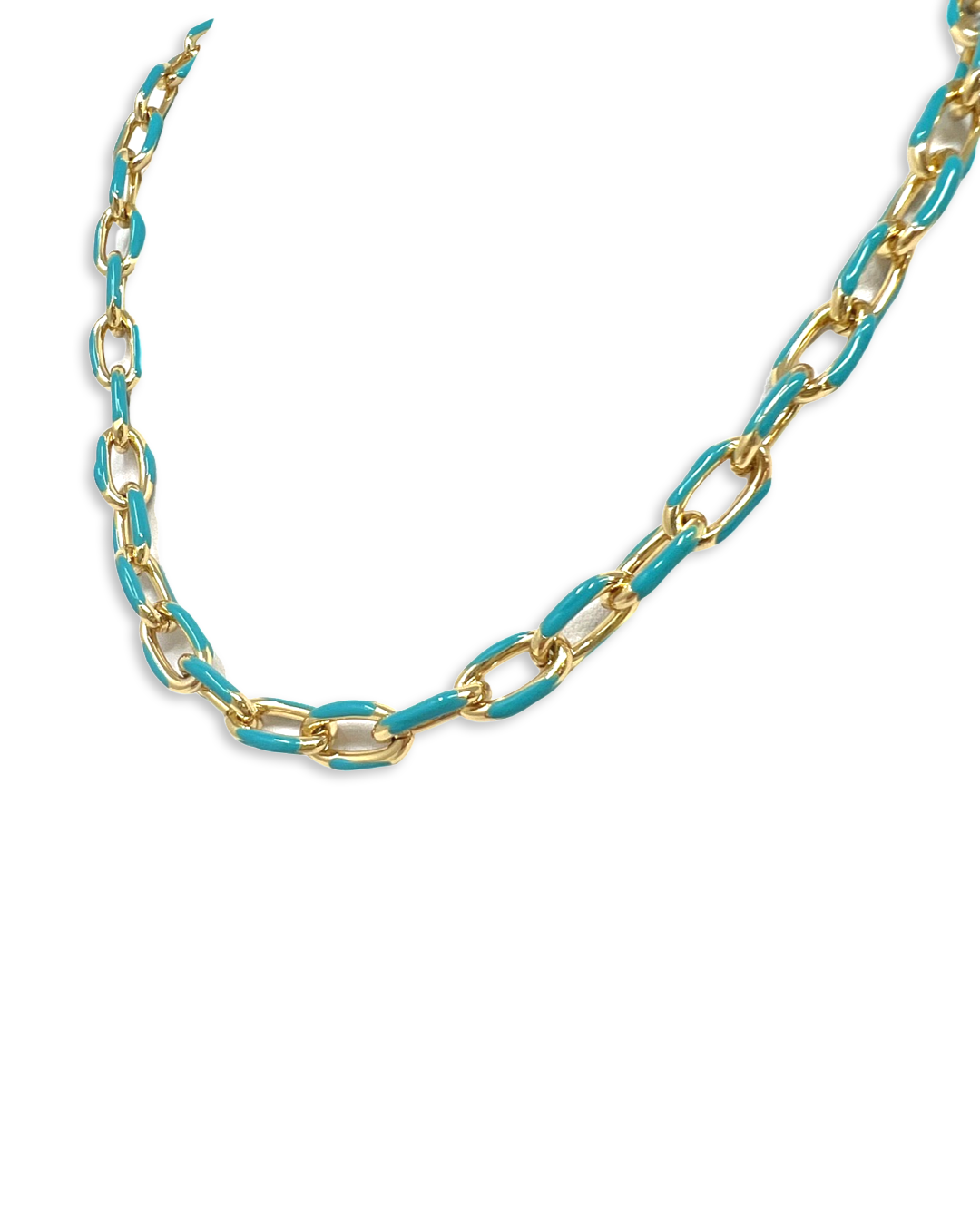 Enamel Chainlink Necklace in Gold with Turquoise