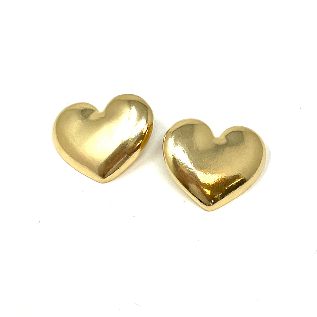 Puffed Heart Earrings in Gold