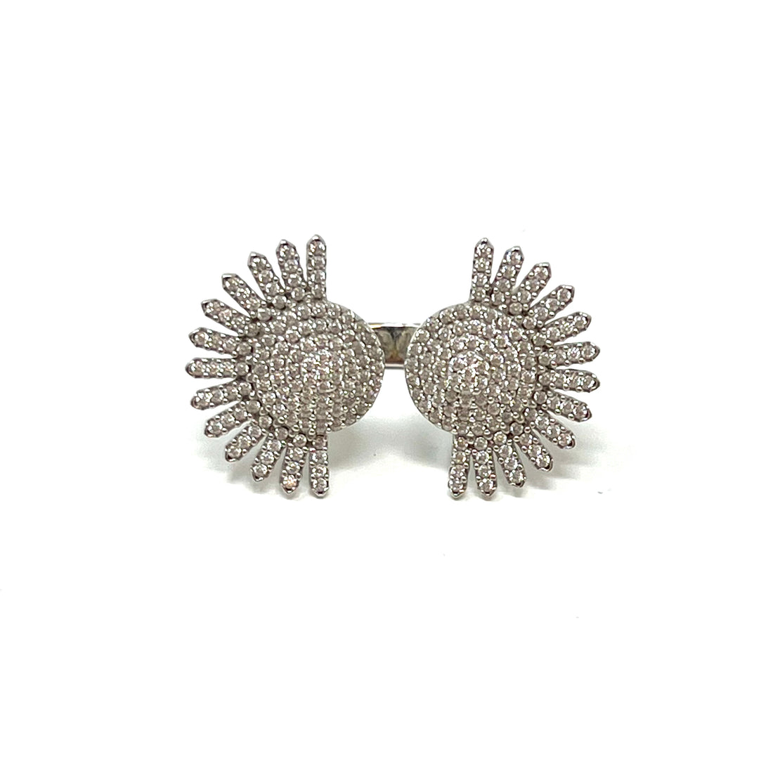 Double Fan Pave Ring in Silver